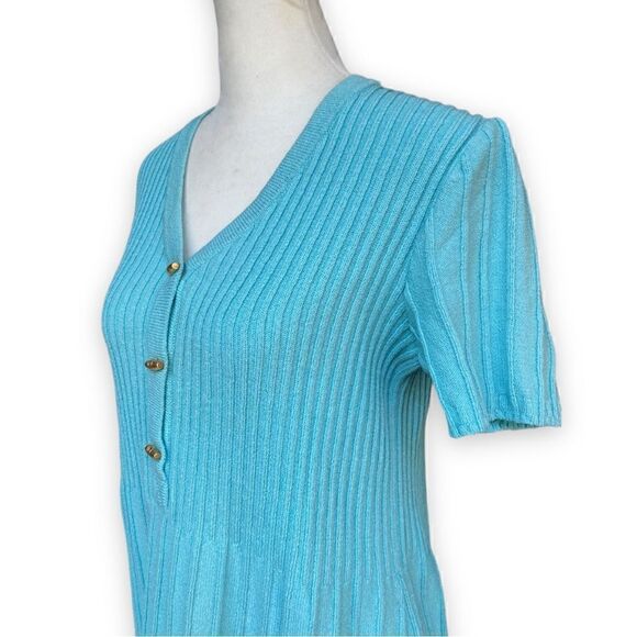 ST. John Sport Blue Green Ribbed Stretch Knit Short Sleeve Dress Dress | Small - Picture 4 of 15